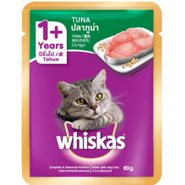 Pate Whiskas mèo lớn 80g vị cá ngừ và cá thịt trắng (Gói)